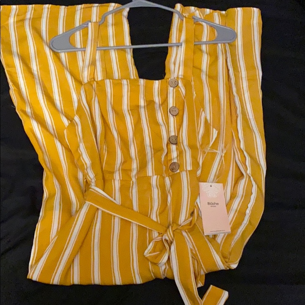 Yellow Romper with White Stripes